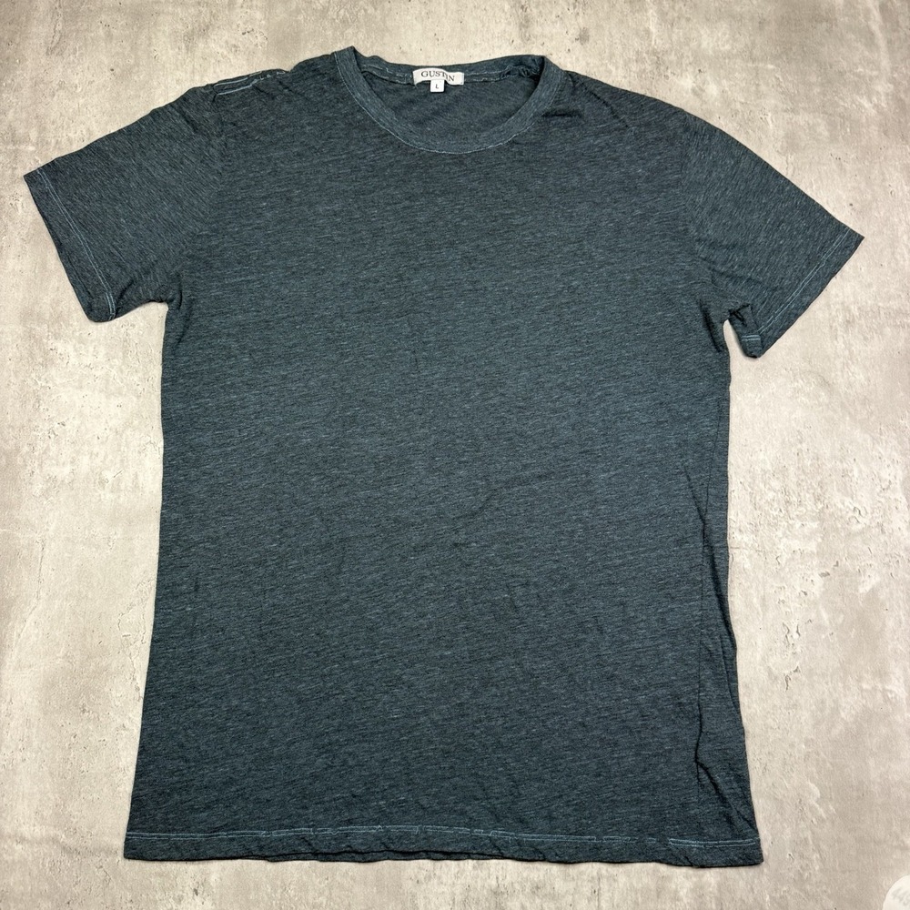 Gustin Shirt Mens Large L Green Tri Blend Crew Neck Short Sleeve Tee Made In USA